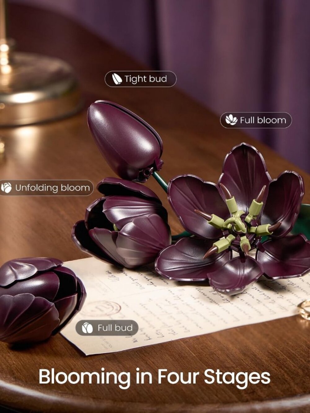 Dark Purple Tulip Flowers Building Set Botanical Bouquet for Her - Picture 4 of 7